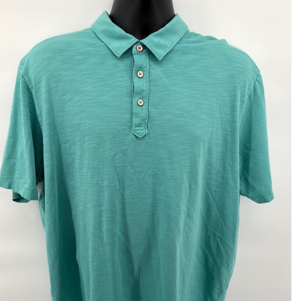 Tommy Bahama Mens XL Polo 100% Pima Cotton Vintage Beach Car Graphic Aqua Shirt